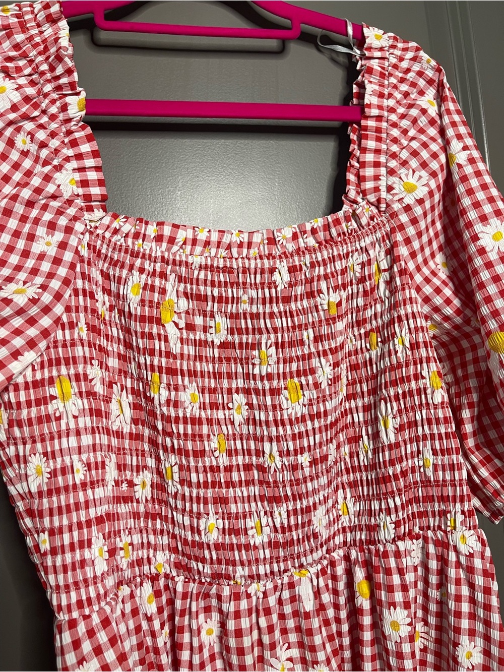 Red Gingham Maxi Dress with Daisy Print - Picture 7 of 10